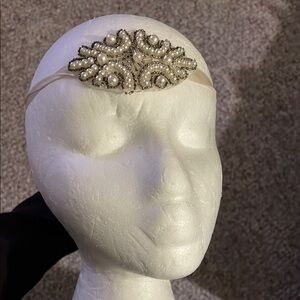 Vintage Satin pearl Beaded Headband on elastic strap